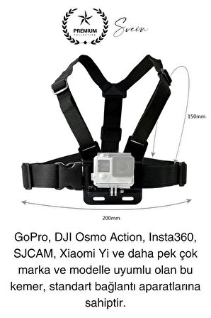 Premium Ayarlanabilir Göğüse Sabitlenen Spor Aksiyon Kamerası Kemeri Video Görüntü Çekim Ekipmanı
