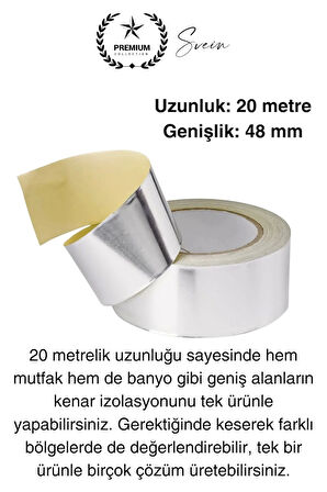 20 Mt Parlak Metalik Gri Tezgah Lavabo Kenar Bandı Sızdırmaz Isıya Dayanıklı Bant Su İzolasyon 1 Ad.