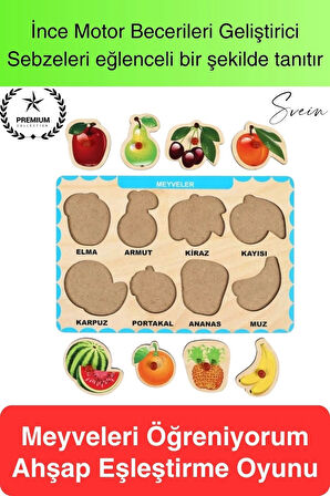 Premium Meyveler Ahşap Bul Tak Puzzle Eğitici Oyuncak Tutmalı Elma Armut Motor Becerisi Gelişim