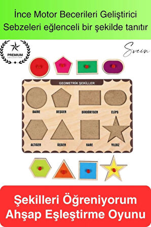 Premium Geometrik Şekiller Ahşap Bul Tak Puzzle Eğitici Oyuncak Tutmalı Motor Becerisi Gelişim