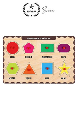 Premium Geometrik Şekiller Ahşap Bul Tak Puzzle Eğitici Oyuncak Tutmalı Motor Becerisi Gelişim