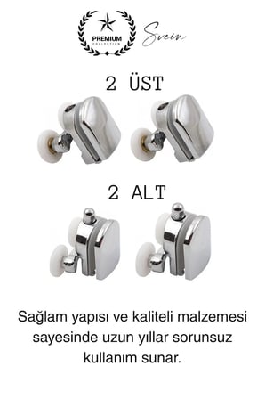 Dayanıklı Duşakabin Tekerleği Alt Üst Sürgülü Cam Kabin Krom Görünümlü Plastik Gövdeli 4'lü Set