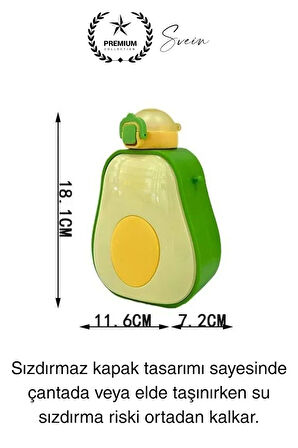 Pipetli Sızdırmaz Kapak Taşıma Askılı Sevimli Avokado Su Şişesi Çocuk Okul Suluk Matarası Tritan