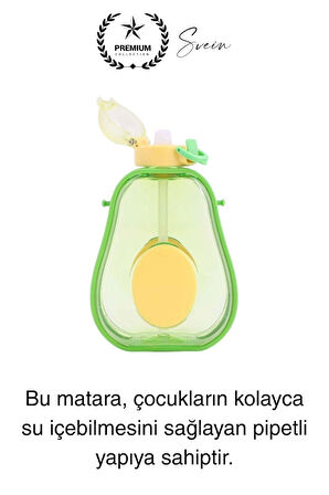 Pipetli Sızdırmaz Kapak Taşıma Askılı Sevimli Avokado Su Şişesi Çocuk Okul Suluk Matarası Tritan