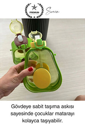 Pipetli Sızdırmaz Kapak Taşıma Askılı Sevimli Avokado Su Şişesi Çocuk Okul Suluk Matarası Tritan