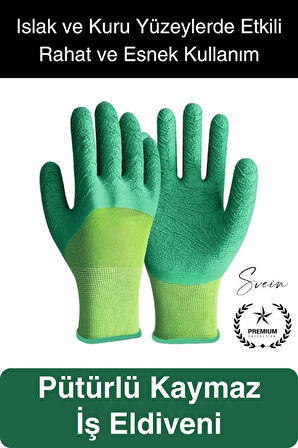 Kaymaz Dayanıklı Pütürlü Montaj İş Eldiveni Camcı Yarı Kaplama Güvenli Sağlam Lastikli Rahat Esnek