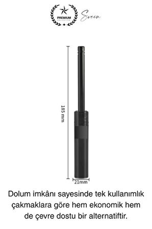 Premium 18 cm Basmalı Uzun Mutfak Çakmağı ve Yedek Gazlı 250 ml Mum Mangal Kamp İçin Normal Alev