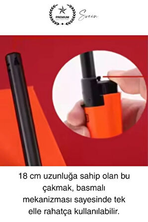 Premium 18 cm Basmalı Uzun Mutfak Çakmağı ve Yedek Gazlı 250 ml Mum Mangal Kamp İçin Normal Alev