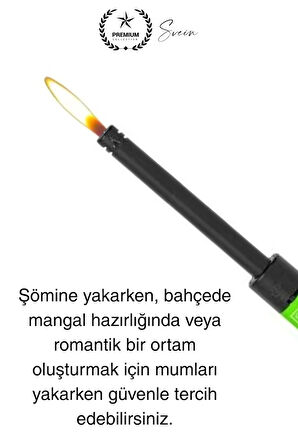 Premium 18 cm Basmalı Uzun Mutfak Çakmağı ve Yedek Gazlı 250 ml Mum Mangal Kamp İçin Normal Alev