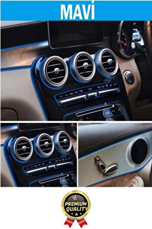 Premium Dekoratif Modern Canlı Görünüm Araç İçi Torpido Kapı Döşeme Fitili 5 Metre Mavi Trim Şeridi