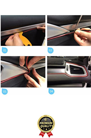 Premium Dekoratif Modern Canlı Görünüm Araç İçi Torpido Kapı Döşeme Fitili 5 Metre Mavi Trim Şeridi