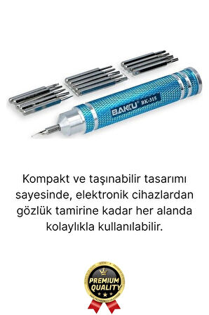 Profesyonel Seri Dayanıklı Yüksek Kalite Ergonomik Hassas Tamir Taşınabilir 15 Uçlu Tornavida Seti
