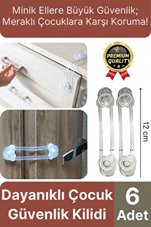 Çok Amaçlı Ayarlanır Dolap Çekmece Kapağı Koruma Aparatı Bebek Çocuk Güvenlik Kilidi 6 Adet 12 Cm
