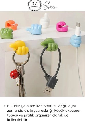 #KabloDüzenleyici 5'li Renkli Başparmak Kablo Tutucu Yapışkanlı Organizer Düzenleyici Askı Aparatı