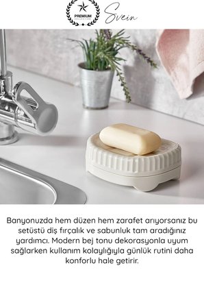 #BanyoSeti Setüstü Diş Fırçalık Sabunluk Plastik Bej Banyo Düzenleyici Organizer Diş Macunluk Aksesuar Seti Modern Minimal Lavabo Üstü Dekoratif Hijyenik Dayanıklı Pratik Çok Amaçlı Banyo Seti