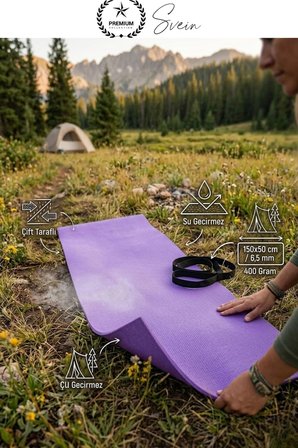 #Mat Taşıma Askılı Su Geçirmez Çift Taraflı Kaymaz Kamp Minderi 6.5mm Lila Çadır Uyku Matı Pilates Yoga Fitness Egzersiz Matı Antibakteriyel Katlanabilir Hafif Outdoor Spor Yer Minderi