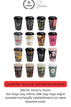 #Bardak Renkli Desenli Kapaklı Plastik Çay Kahve Bardağı 2’li Set 500 ML Taşınabilir İçecek Kupası Sızdırmaz Hafif Dayanıklı Soğuk Sıcak İçecek Ofis Araba Kamp Günlük Kullanım Mug Eğlenceli