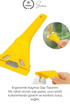 #Kazıyıcı Profesyonel Boya Kazıyıcı Spatula Cam Kazıma Aparatı Yüzey Temizleme Bıçağı Paslanmaz Çelik Jiletli Etiket Harç Silikon Sökücü Ergonomik Saplı Endüstriyel Temizlik Aleti 1 Adet