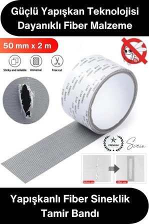 #YamaBandı Sineklik Tamir Bandı Yapışkanlı Fiber Tül Yama 50 mm x 2 Metre Delik Onarım Bandı Pencere Kapı Tülü Yırtık Tamiri File Onarma Şerit Pratik Güçlü Ev Balkon Sivrisinek Koruma Çözümü