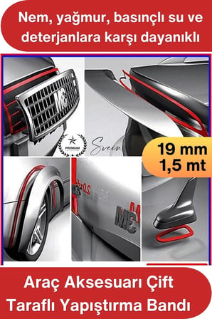 #AksesuarBandı Araç Aksesuarı Çift Taraflı Yapıştırma Bandı 19mm x 1.5 Metre Gri Oto Spoiler Anten Çıta Harf Logo Amblem Krom Nikelaj OGS Güçlü Montaj Bandı Dış Mekan Dayanıklı
