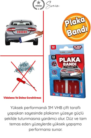 #PlakaBandı Otomobil Motosiklet Plaka Yapıştırma Bandı 3M VHB Çift Taraflı Çok Güçlü Suya Dayanıklı 12 Adet Gri 95x30 mm Araç Plaka Montaj Sabitleme Oto Aksesuar Yapışkan Ped