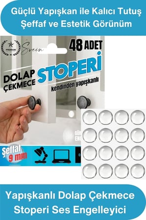 #Stoper Yapışkanlı Dolap Çekmece Stoperi Ses Engelleyici Şeffaf 48 Adet Silikon Tampon Kapak Çarpma Önleyici Kaydırmaz Mobilya Koruyucu Güçlü Yapışkan Darbe Emici 9 mm Ped Seti