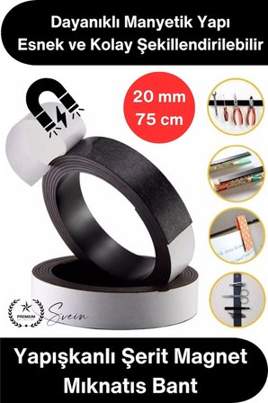 #Magnet 3M Yapışkanlı Şerit Magnet Mıknatıs Bant 20mm 75cm Güçlü Manyetik Şerit Kendin Yap Hobi Maket Tamirat Metal Yüzey Sabitleme Kesilebilir Esnek Pratik Organizer Dolap Atölye Ofis Ev Kullanımı