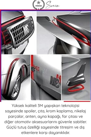 #MontajBandı 3M Araç Aksesuar Spoiler Çıta Montaj Bandı Çok Güçlü Çift Taraflı Oto Yapıştırma Bandı Hava Şartlarına Dayanıklı Su Geçirmez Krom Nikelaj Anten Ayna Kapak Far Izgara Sabitleme 4,6 Metre