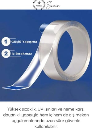 #ÇiftTaraflıBant 120 Kg Taşıma Kapasiteli Şeffaf Çift Taraflı Akrilik Montaj Bandı 24mm x 2 Metre Güçlü Yapışkan İz Bırakmayan Silikonize Sabitleme Bantı Cam Duvar Metal Plastik Ahşap Otomotiv Ayna