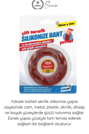 #ÇiftTaraflıBant Şeffaf Çift Taraflı Akrilik Montaj Bandı 18mm x 2 Metre Güçlü Yapışkan İz Bırakmayan Silikonize Nano Sabitleme Bandı Cam Duvar Ayna Otomotiv Çıta Logo Askılık Pano Ev Ofis Kullanımı