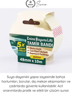 #TamirBandı Şeffaf Duct Tape Tamir Bandı 48mm x 10 Metre UV Dayanıklı Su Geçirmez Güçlü Yapışkan Onarım Bandı Çadır Bahçe Hortumu Boru Araç Tekne Ev Tamirat Demetleme Çok Amaçlı