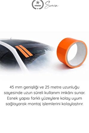 #SabitlemeBandı İz Bırakmaz Turuncu Geçici Aksesuar Sabitleme Bandı 45mm x 25m Oto Cam Montaj Spoiler Çıta Plaka Anten Koruma Boya Dostu Güçlü Yapışkan Transfer Maskeleme Uygulama Rulosu