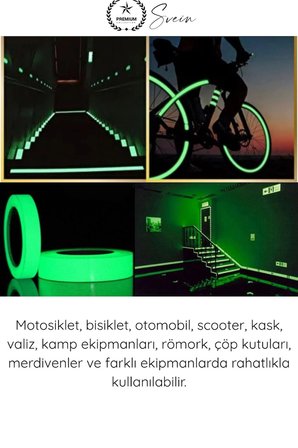 #Reflektör Karanlıkta Parlayan Fosforlu Reflektif Şerit Bant 35mm 1,5 Metre Motosiklet Bisiklet Otomobil Güvenlik Uyarı Etiketi Gece Görünürlük Dekorasyon Yapışkanlı Aksesuar Yol Koruma