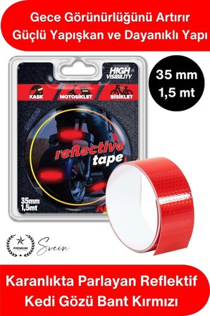 #ReflektifBant Reflektif Kedi Gözü Bant Kırmızı 35mm 1,5 Metre Motosiklet Bisiklet Otomobil Dorse Römork Güvenlik Şeridi Işık Yansıtıcı Gece Görünürlüğü Kendinden Yapışkanlı Dayanıklı Uyarı Etiketi