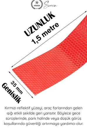 #ReflektifBant Reflektif Kedi Gözü Bant Kırmızı 35mm 1,5 Metre Motosiklet Bisiklet Otomobil Dorse Römork Güvenlik Şeridi Işık Yansıtıcı Gece Görünürlüğü Kendinden Yapışkanlı Dayanıklı Uyarı Etiketi