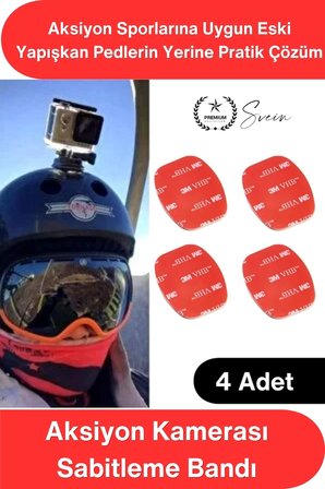 #KameraBandı Araç Kamerası Yapıştırma Bandı 3M Çift Taraflı Su Geçirmez Ped Otomobil Motosiklet Kask Aksiyon Kamera GoPro Sabitleme Pedi Endüstriyel Güçlü Montaj Aparatı 45x35mm 4 Adet