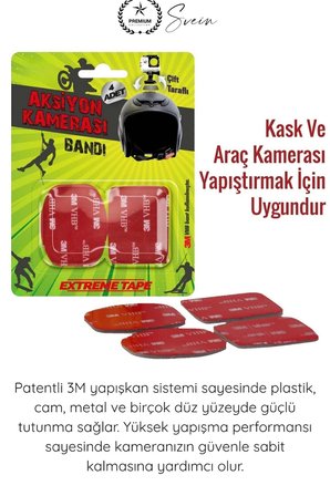 #KameraBandı Araç Kamerası Yapıştırma Bandı 3M Çift Taraflı Su Geçirmez Ped Otomobil Motosiklet Kask Aksiyon Kamera GoPro Sabitleme Pedi Endüstriyel Güçlü Montaj Aparatı 45x35mm 4 Adet