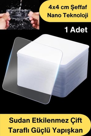 #ÇiftTaraflıBant 4x4 cm Şeffaf Nano Bant Çift Taraflı Güçlü Yapışkan Su Geçirmez Çivi Gerektirmeyen Sabitleyici Duvar Aksesuar Askı Dekorasyon Montaj Aparatı Kare Kesilebilir Çok Amaçlı Sökülebilir