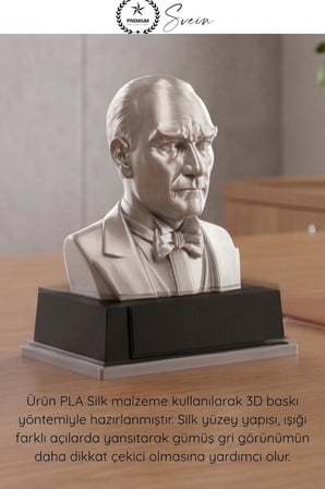 #Atatürk Mustafa Kemal Atatürk Büstü 3D Baskı Dekorasyon Biblo Gümüş Gri Premium Tasarım Şık Obje Ev Ofis Masa Süsü Öğretmen Hediyesi Koleksiyonluk Figür Hediyelik Masaüstü Öğretmenler Günü