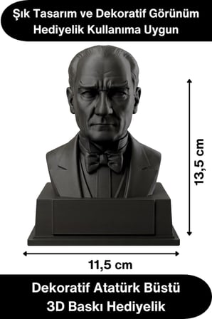#Atatürk Mustafa Kemal Atatürk Büstü 3D Baskı Dekorasyon Biblo Siyah Premium Tasarım Şık Obje Ev Ofis Masa Süsü Öğretmen Hediyesi Koleksiyonluk Figür Hediyelik Masaüstü Öğretmenler Günü