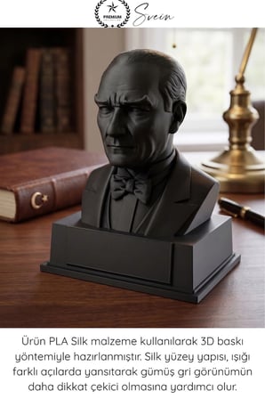 #Atatürk Mustafa Kemal Atatürk Büstü 3D Baskı Dekorasyon Biblo Siyah Premium Tasarım Şık Obje Ev Ofis Masa Süsü Öğretmen Hediyesi Koleksiyonluk Figür Hediyelik Masaüstü Öğretmenler Günü