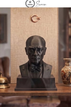 #Atatürk Mustafa Kemal Atatürk Büstü 3D Baskı Dekorasyon Biblo Siyah Premium Tasarım Şık Obje Ev Ofis Masa Süsü Öğretmen Hediyesi Koleksiyonluk Figür Hediyelik Masaüstü Öğretmenler Günü