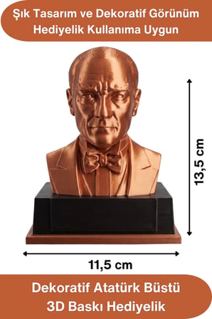 #Atatürk Mustafa Kemal Atatürk Büstü 3D Baskı Dekorasyon Biblo Bakır Renk Premium Tasarım Şık Obje Ev Ofis Masa Süsü Öğretmen Hediyesi Koleksiyonluk Figür Hediyelik Masaüstü Öğretmenler Günü