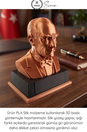 #Atatürk Mustafa Kemal Atatürk Büstü 3D Baskı Dekorasyon Biblo Bakır Renk Premium Tasarım Şık Obje Ev Ofis Masa Süsü Öğretmen Hediyesi Koleksiyonluk Figür Hediyelik Masaüstü Öğretmenler Günü