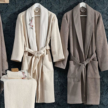 Nazik Home Kayra Aile Bornoz Seti Natürel-Vizon  