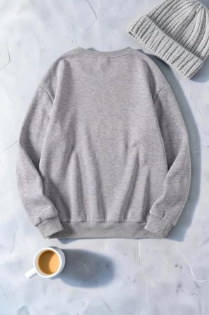 Unisex Gül & Silüet Baskılı Bisiklet Yaka Sweatshirt