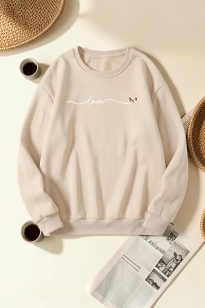 Unisex Sonsuz Aşk Baskılı Bisiklet Yaka Sweatshirt