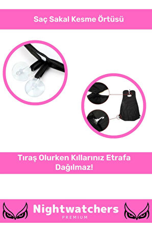 Deluxe Pratik Vakumlu Aynaya Yapıştırma Aparatlı Evde Saç Sakal Kesme Siyah- Beyaz Set Tıraş Örtüsü