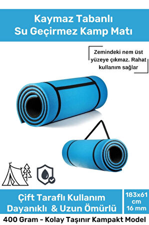 Premium Su Geçirmez Konforlu Taşıma Askılı Çift Taraflı Zemin Çadır Uyku Kamp Matı Yer Minderi 16mm
