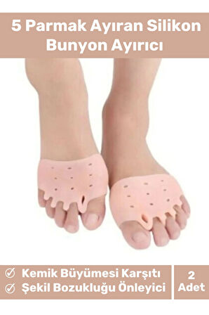 Kemik Büyümesi Karşıtı Şekil Bozukluğu Önleyici Ayak 5 Parmak Ayıran Silikon Bunyon Ayırıcı 2'li Set